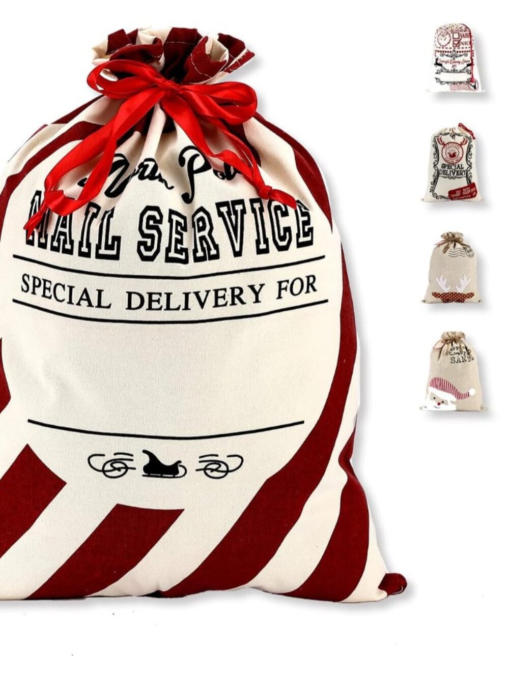 Christmas Santa Sack, Large Canvas Gift Bag with Drawstring, Reusable Personaliz